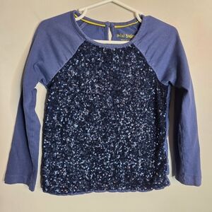 Mini Boden Girls Blue Sequin Raglan Long Sleeve Top, Sz 3-4T
